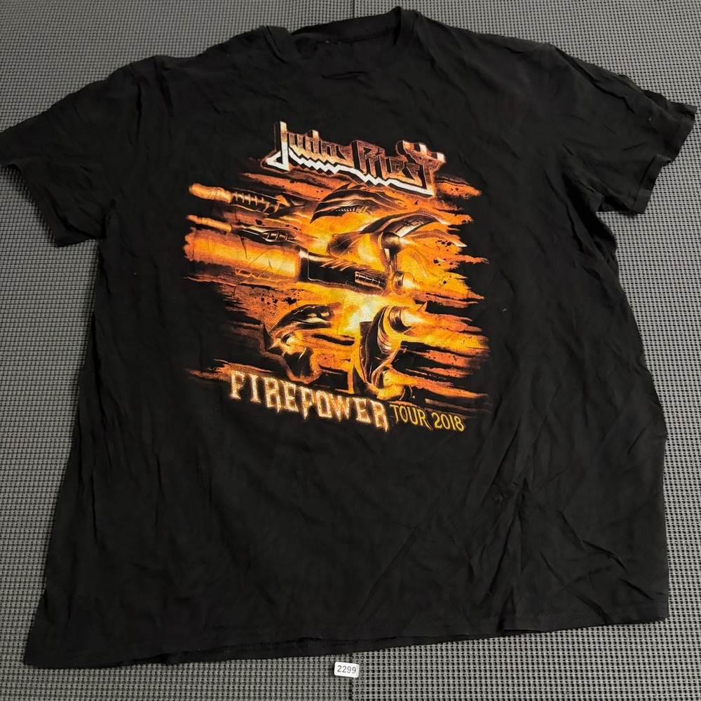 Judas Priest Firepower Tour 2018 Black Band Tee Est Large 21 PTP Neck Tear